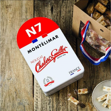 Borne métal N7 garnie nougats de Montélimar tendre 250g