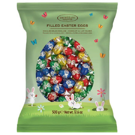 ~Oeufs chocolat au lait fourrés noisettes 500g