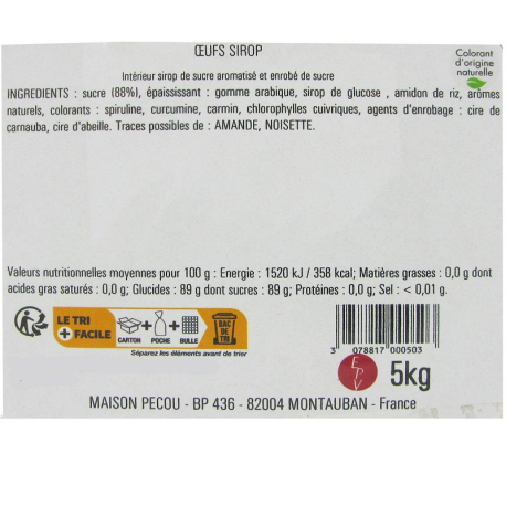 ~Oeufs au sirop de sucre vrac 5kg Pécou