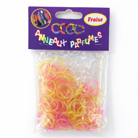 Bracelets anneaux fluo fraise - le lot de 12 kits de 25 anneaux