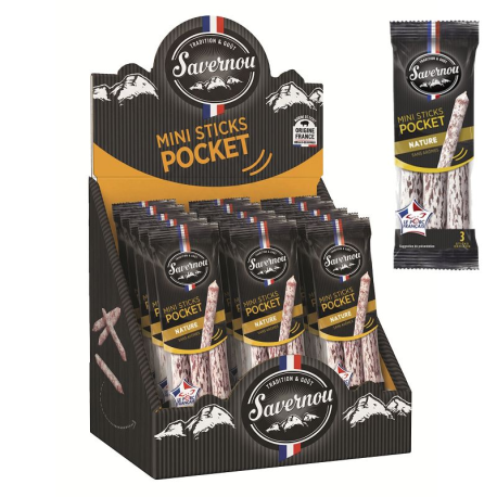 Display Mini sticks saucissons nature en blister de 3 Savernou
