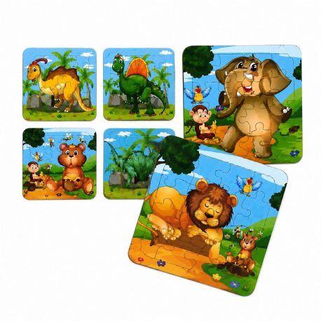 Puzzle Dinosaures & Animaux - 14x14cm