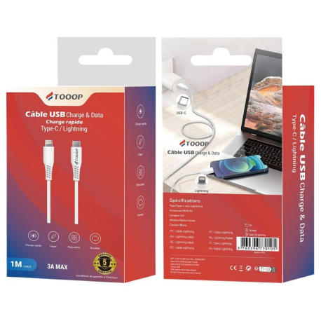 Cable usb-c to lightning en pvc blanc 1m