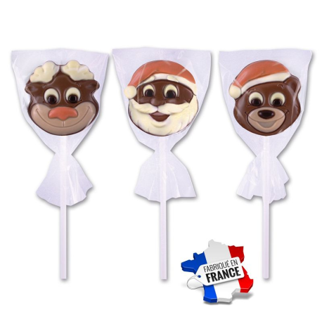 Sucettes chocolat Pères Noël Oursons Rennes assortis 18g PM