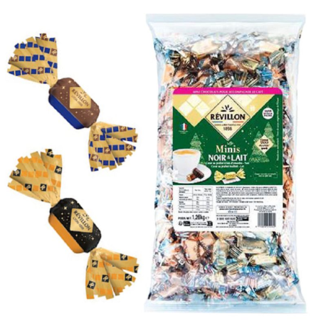 Minis papillotes praliné noir & lait Révillon sachet vrac +-200 pièces
