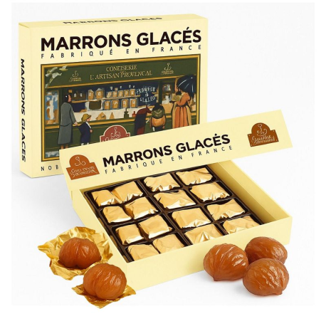 PRECOMMANDE Coffret de 16 Marrons glacés pliés or - 270g