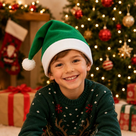 Bonnet enfant Noël feutrine vert