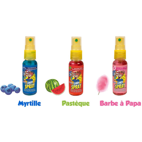 Candy spray 3, pastèque, barbe à papa et myrtille