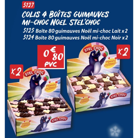 Colis Noël 4 boîtes guimauves mi-choc assorties Stel'choc