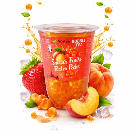 Bubble Tea saveur Fraise perles Pêche 400ml Nostea