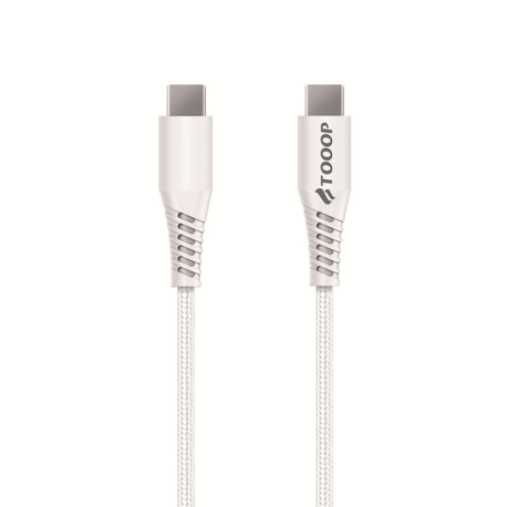 Cable USB-C to USB-C en nylon blanc 1m Premium TOOOP