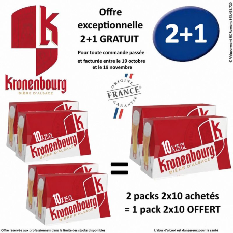 Lot Kronenbourg pack de 2x10x25cl VP - 2 +1 offert